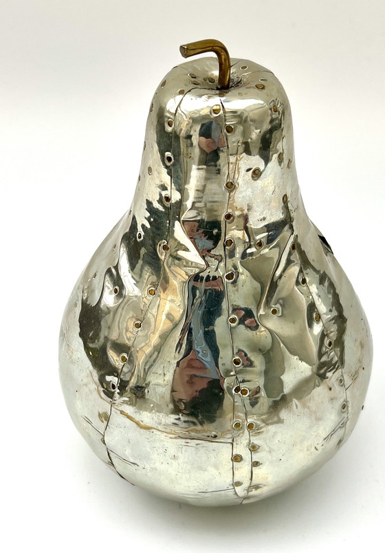 Image 1 of Studio-Metal-Art / Brutalist Metal Fruit Sculptures (ca. 1970/80er) Handgefertigte Metall-Skulptur „Birne" -