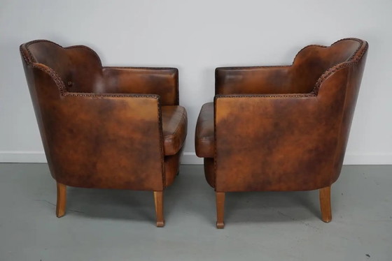 Image 1 of Poltrone club olandesi vintage in pelle color cognac, set da 2