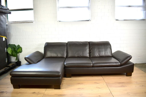 Leather sofa W. Schillig sofa bed Sleeping function Seat depth adjustment Adjustable headrests and armrests Brown leather couch