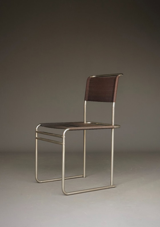 Sedie da pranzo B40 in acciaio tubolare nichelato e tessuto Eisengarn di Marcel Breuer per Tecta, anni '80. (photo 16 of 27)