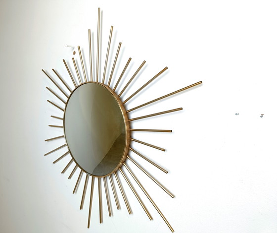 Image 1 of Vintage messing Sunburst spiegel, 1970