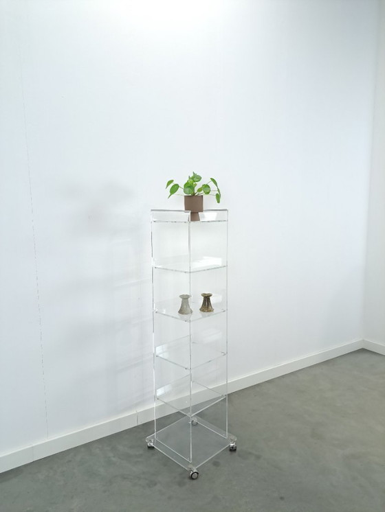 Image 1 of Plexiglass Shelving Unit Storage Cabinet on Wheels