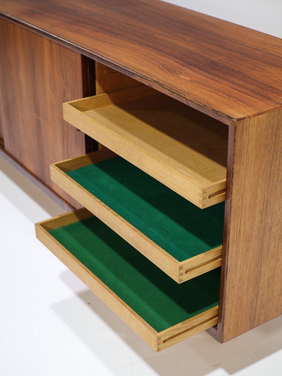 Image 1 of Lang dressoir lowboard palissander chroom vintage Deens