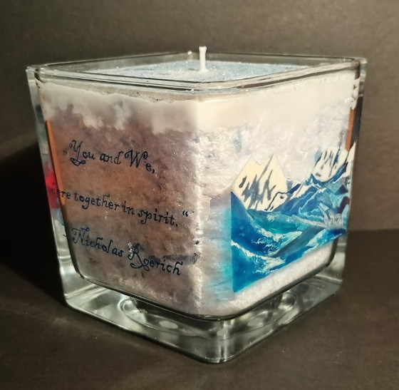 Himalayas · Collectible 1/1 Hand-Painted Functional Candle · Inspired by Nicholas Roerich – Glass art, Glass (photo 8 of 13)
