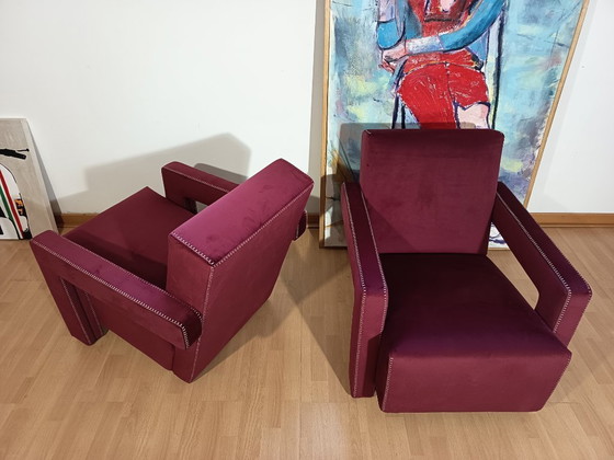 Image 1 of CASSINA 2X Poltrone 637 UTRECHT  (NUOVE MAI USATE) in Velluto 13L Ortigia/Plum con Cuciture in filo Naturale a punta Cavallo
