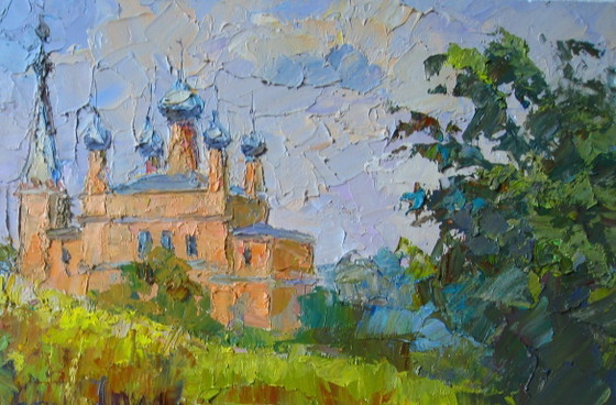 Peinture à l'Huile Originale Paysage Naturel Été Temple de l'Épiphanie – Peintures et dessins, Canvas (photo 6 of 8)