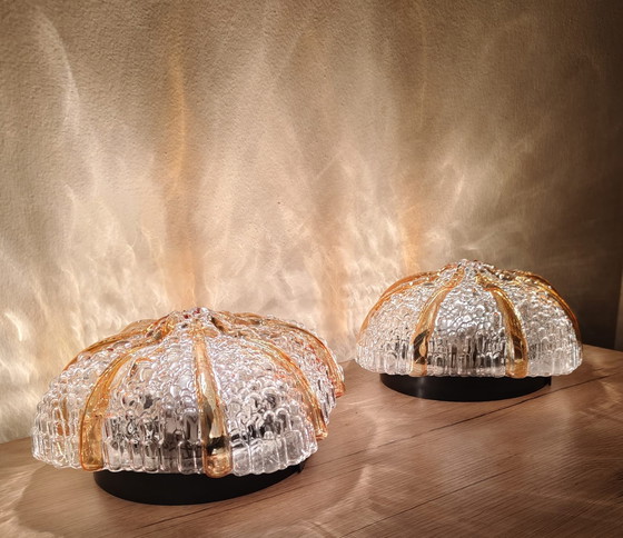 Image 1 of RARE! Sculptural pair of Mid-Century Studio Glass Lamps – Space Age 1960s/70s