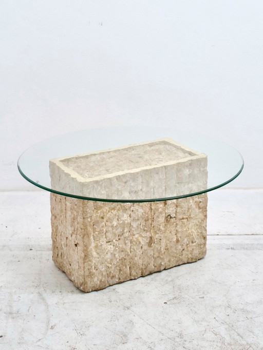 Tavolino laterale in travertino stile grezzo