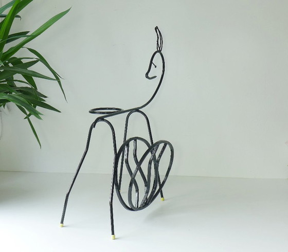 Image 1 of Vintage Metal BAMBI 50s 60s Metal Art Newspaper Rack Plant Stand
