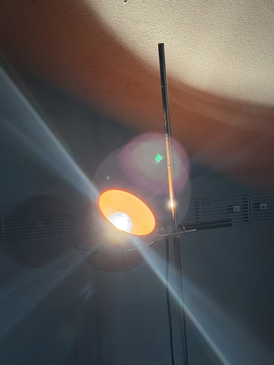 Image 1 of Lampada da terra vintage – Gepo / Gerda – paralume sferico in metallo arancione – design Space Age anni '70
