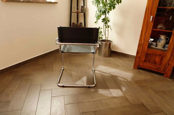 Image 1 of Mart Stam Style Cantilever Chairs – S34 Inspired, Chrome Frame, Leather Upholstery