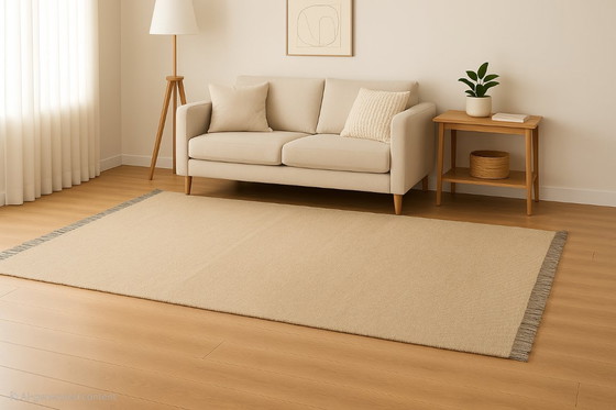 Image 1 of Designteppich 200x300 - Handgefertigt in Ägypten - Ägyptische Wolle - Beige mit grauen Fransen