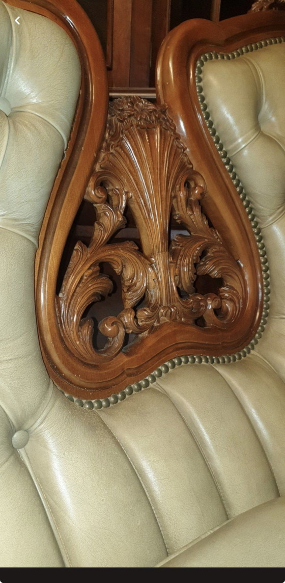 Baroque Biedermeier Leather Sofa – 2 seaters, Wood (photo 3 of 6)