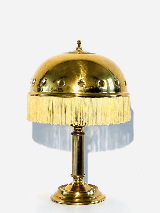 Image 1 of LAMPE DE TABLE EN LAITON MUSHROOM PAR SÖLKEN LEUCHTEN, ALLEMAGNE, CIRCA 1960s