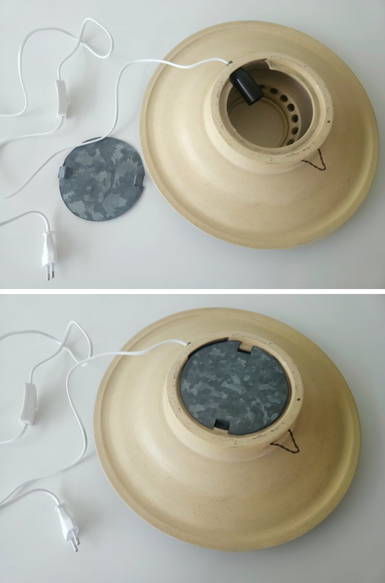 Image 1 of Keramieken vintage wandlamp, aardewerken brutalist wandlamp, groene en bruine aardetinten keramieken lamp