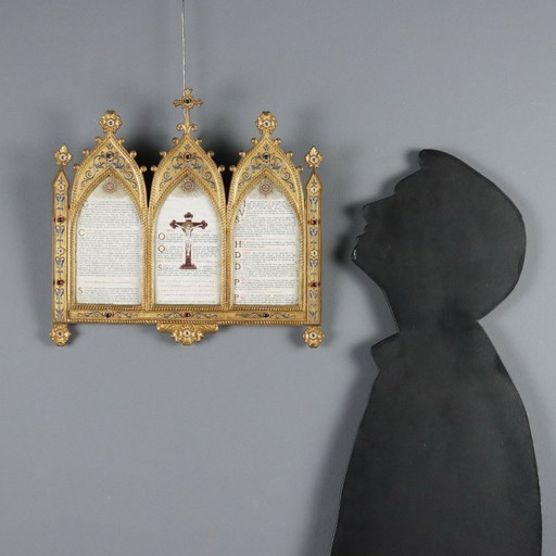 Vergoldete Altarkarte aus Bronze