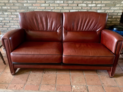 3-Sitzer-Bank aus echtem Taurusleder, holländische handgefertigte Manufaktur