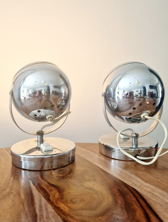 Image 1 of Pair of Space Age Style Chrome Lamps 1960