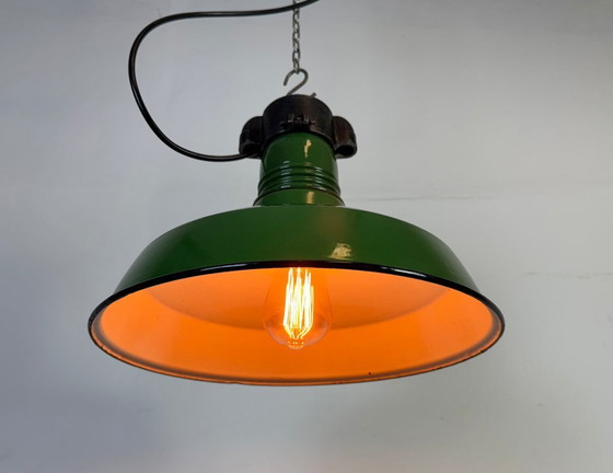 Image 1 of Industrial Green Enamel Factory Pendant Lamp, 1960s
