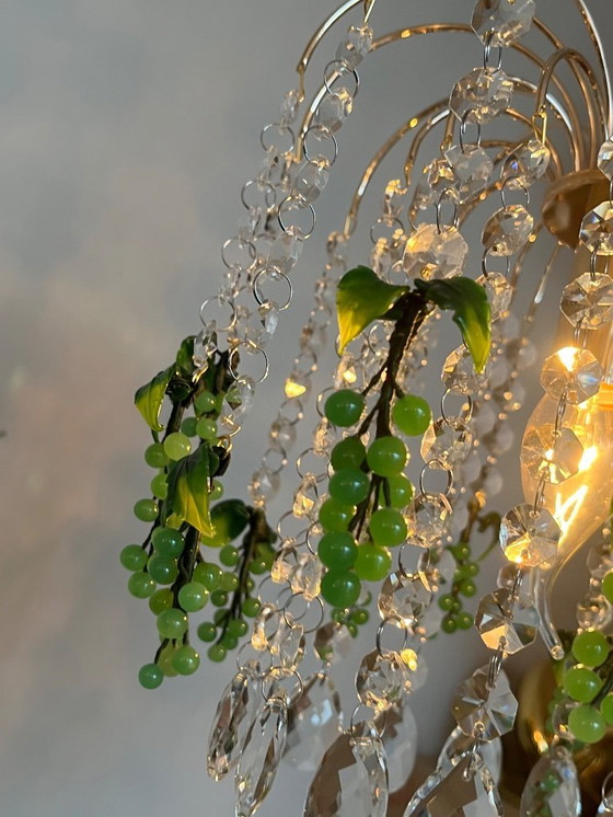 Image 1 of Set of 2 Vintage Green Grapes Fruit Teardrop Chandelier From Murano