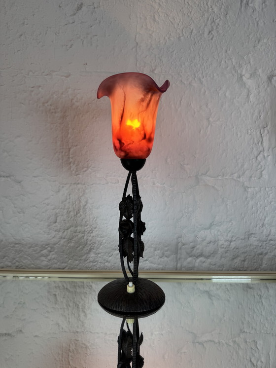 Image 1 of Art Deco tulip wrought iron lamp