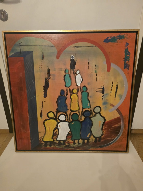 Large Expressive Painting - Mixed Media/Oil on Canvas (84 x 84 cm), Art, Wood, Gold (photo 2 of 9)