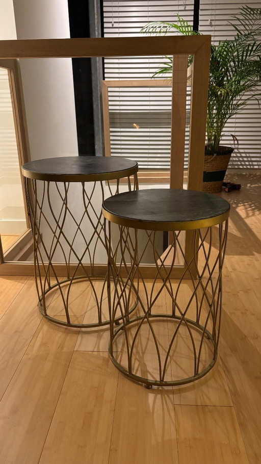 2x side table QAZQA matt brass/black marble