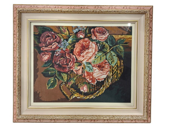 Image 1 of Paire de tableaux vintage des années 1980 – Broderie artisanale en laine