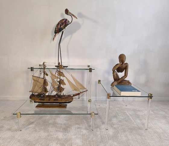 Image 1 of Charles Hollis Jones – Tables d’appoint & étagère modulable design verre et laiton 