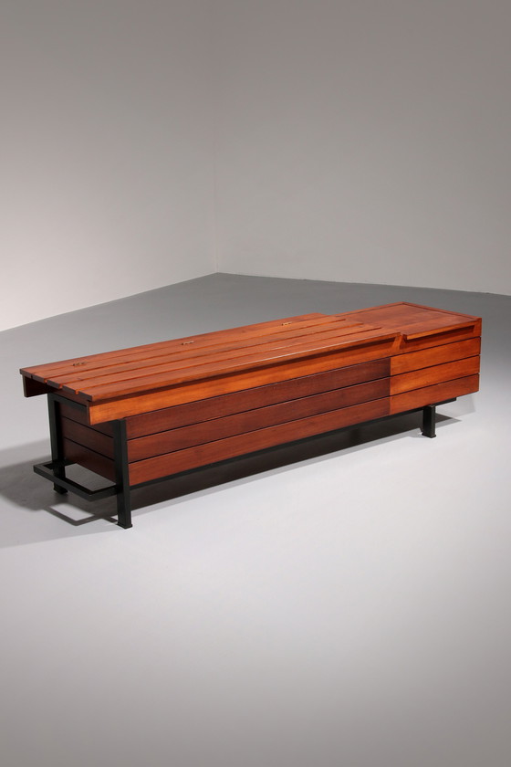 Image 1 of Vintage Wooden Bench with Storage Italiaans 1960