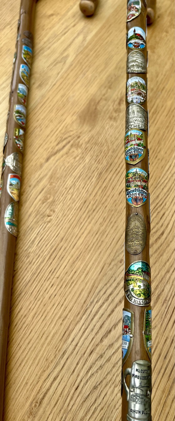 Image 1 of Two nostalgic walking sticks with enameled coats of arms from all over Europe