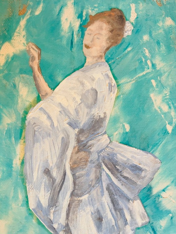 Image 1 of Signed oil painting on canvas, female portrait "Geisha Blues"