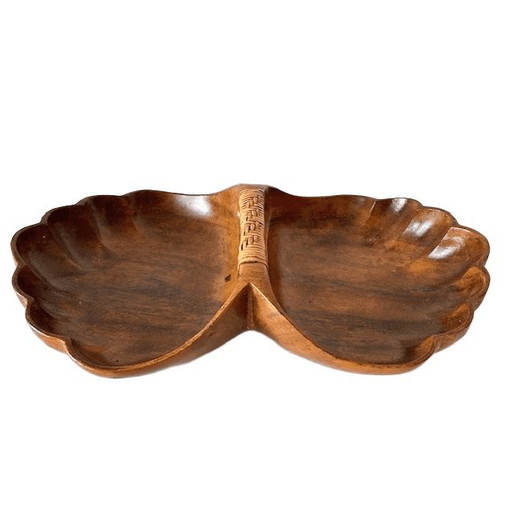 Ciotola vintage in legno di conchiglia di metà secolo, in legno di scimmia, anni '70