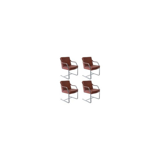 Ensemble de 4 fauteuils vintage en cuir brun camel par Rudolf Bernd Glatzel pour Walter Knoll, 1970