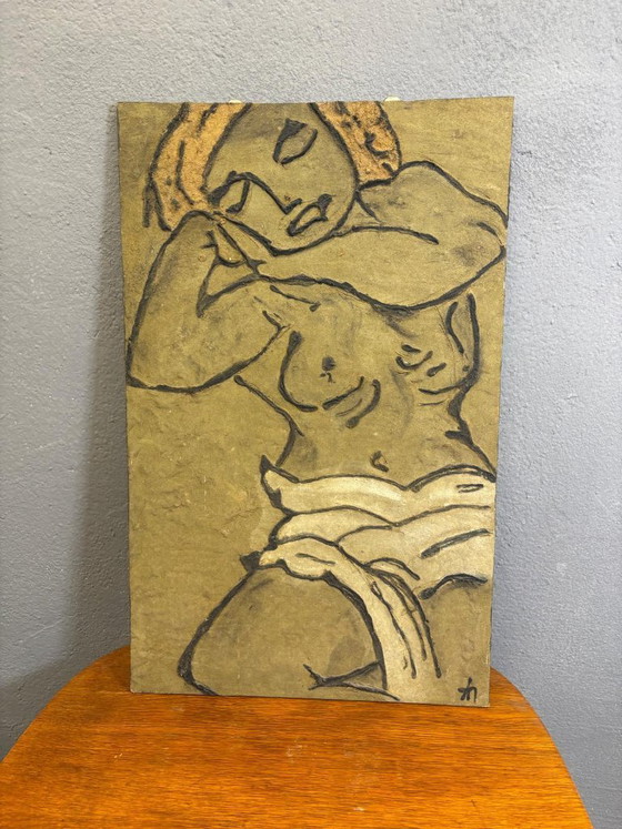 Image 1 of Vintage Figurative Painting Expressionist Style Canvas Artwork