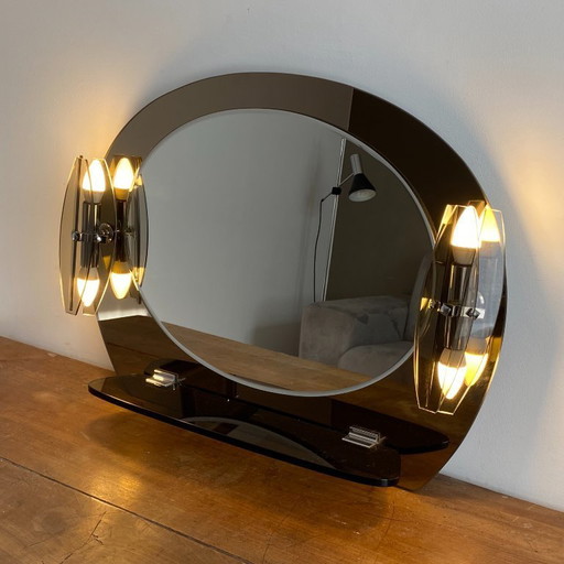 Veca mirror 2 sconces and shelves. Italy. 1970