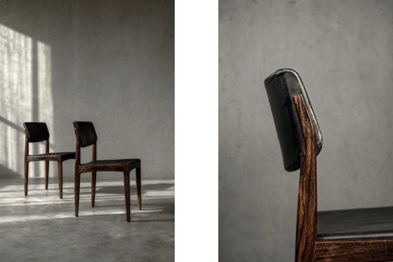 Image 1 of Vintage Mid-Century Scandinavian Modern Rosewood & Black Leather Chairs by H.W. Klein for Bramin, 1960s, Set of 3