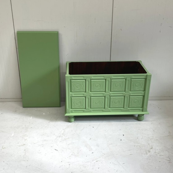 Baúl de Manta de Madera Antiguo Restaurado Baúl de Almacenamiento Verde Restaurado (photo 6 of 7)