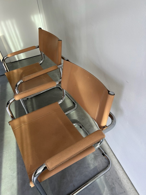 3 Mart Stam tubular frame chairs – Dining chairs, Leather, Chrome (photo 6 of 7)