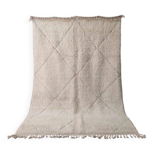 Beni Ouarain Rug, Ecru, Classic Diamond Pattern - Handmade 300x200cm