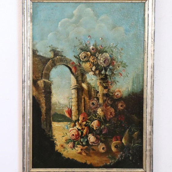 Image 1 of Antique Still Life Painting, Oil on Canvas, Italy 19th Century