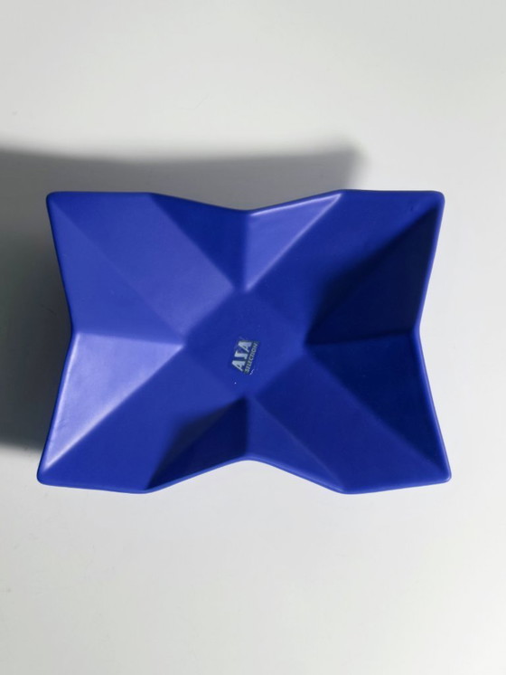 Image 1 of Vintage ASA ceramic bowl, ultramarine cobalt blue prism graphic, 80s/90s plate, glossy, Germany, postmodern
