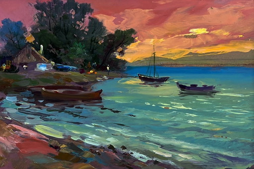 Bateaux au coucher du soleil