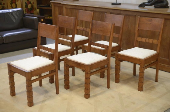 Set of 6 brutalist chairs from the 1960s. – Dining chairs, Wood (photo 8 of 14)