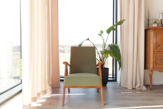 Image 1 of Scandinavische fauteuil in mosgroen met zigzagpatroon, modern design