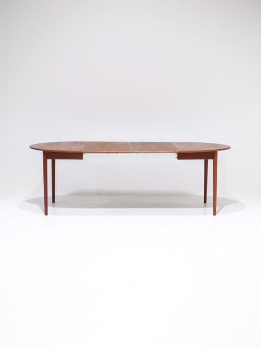 Uitschuifbare ronde eettafel teak Deens vintage