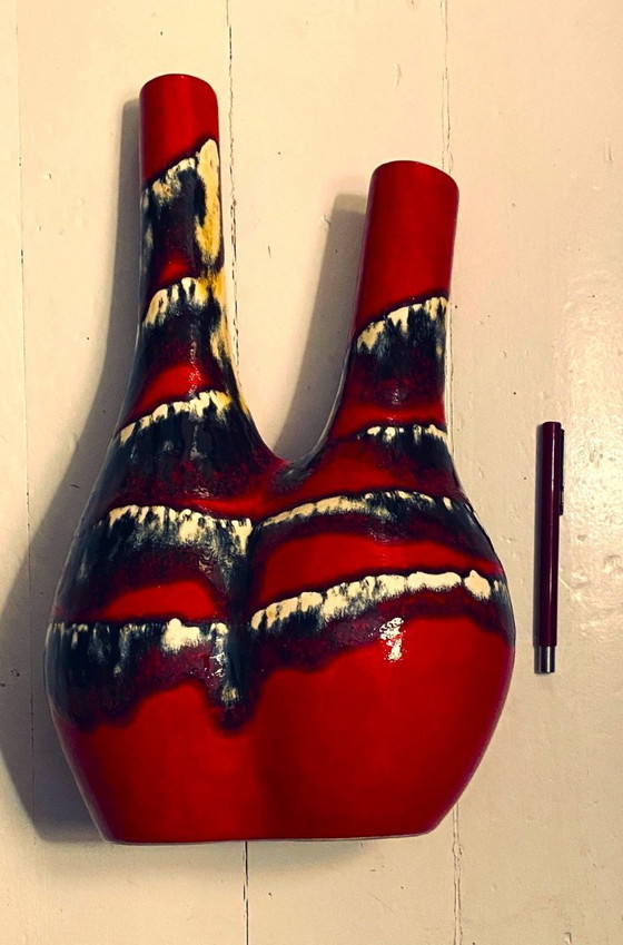 Image 1 of Vaso vintage di design della Germania Ovest – smalto rosso lava – ca. 1965–1975