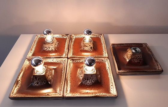 Image 1 of 1 of 5 Ceramic earthenware vintage wall lamps in brown tones, West Germany fat lava style, ceramic wall lamp, space age la