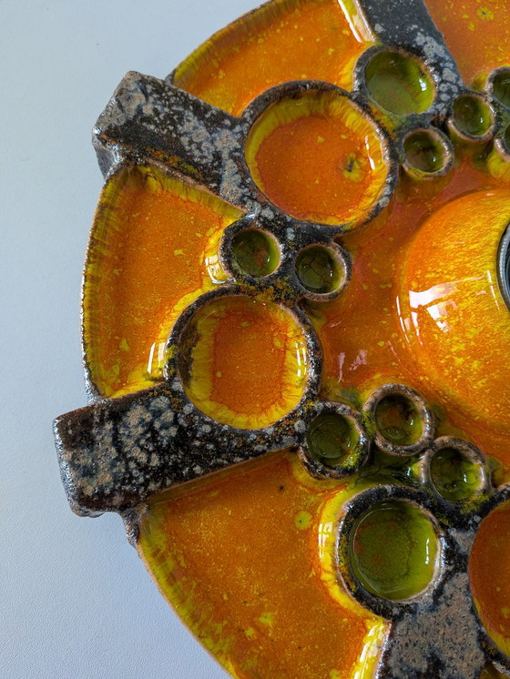 Image 1 of Rare Trio of 1970s Fat Lava Ceramic Wall Sconces - Hustadt Leuchten Style - Space Age Pop Art Sconces - Red, Orange & Earth