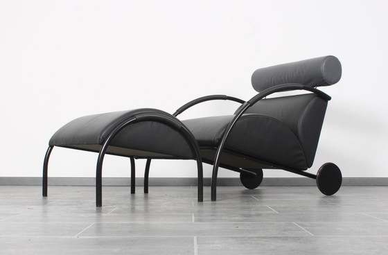 Image 1 of Schwarzer Lederstuhl Zyklus Lounge Chair + Hocker von Peter Maly für Cor